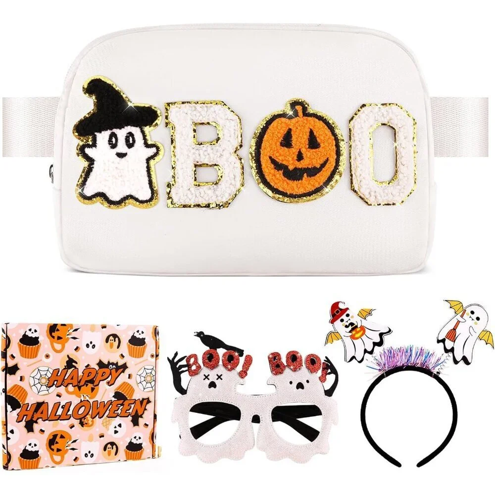 Halloween Belt Bag Set with Ghost Glasses Headband Womens Girls Costume Accessor